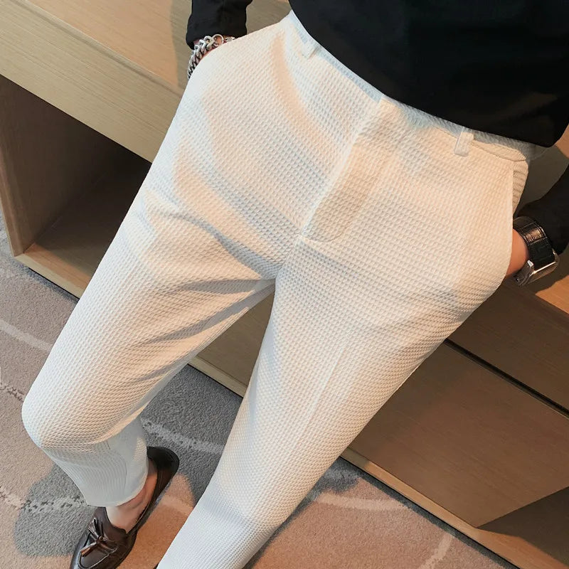 Pantalon gaufré extensible pour hommes, taille Business, formel, mode mariage, Slim, marque, costume de fête sociale, nouvelle collection automne 2024