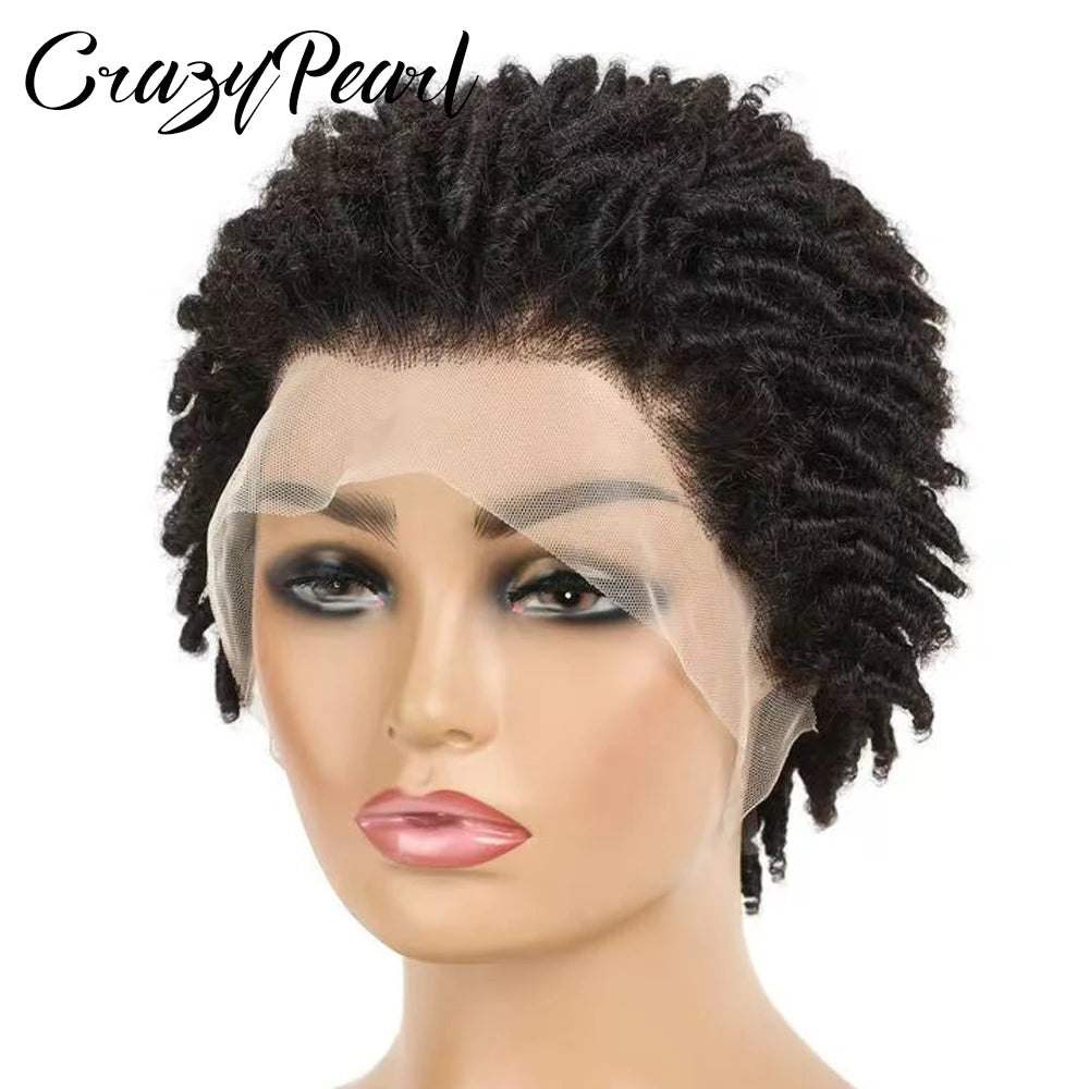 Perruques Courtes Pixie Cut Dreadlocks Couleur Naturelle Afro Twists Dreadlocks Lace Frontal Faux Locs Perruques de Remplacement Cheveux Tressés