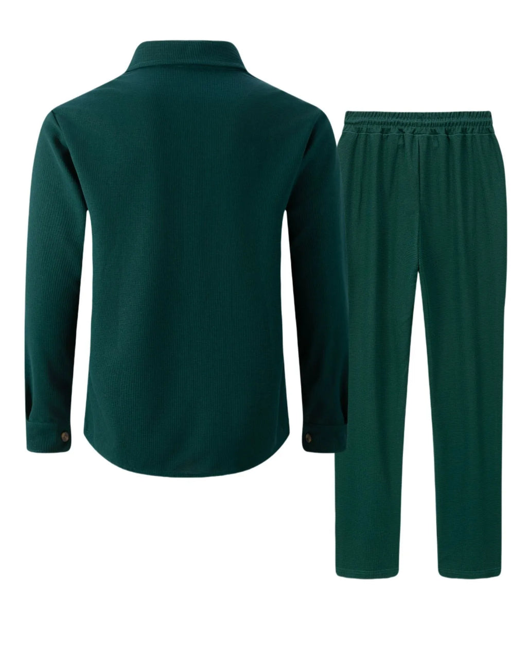 Ensemble chemise et pantalon cardigan boutonné à double poche, gaufré, manches longues, couleur unie, nouveau style d'automne