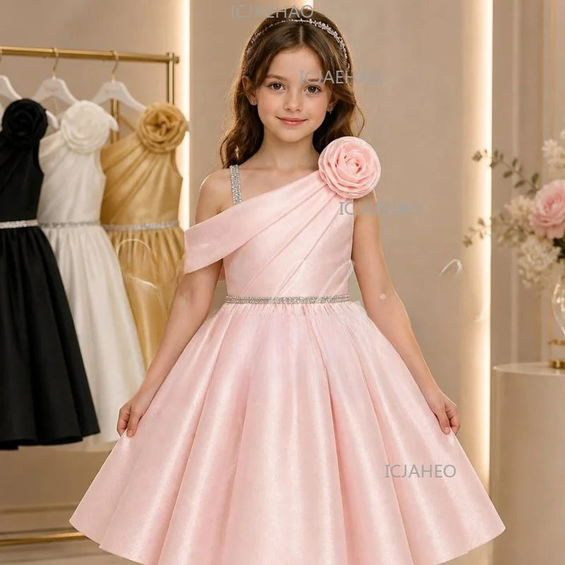 Nouvelle Robe de Cérémonie Asymétrique pour Enfants 2026 – Tenue Élégante pour Filles, Idéale pour Spectacles de Piano, Hôtesse, Chorale et Concours de Beauté