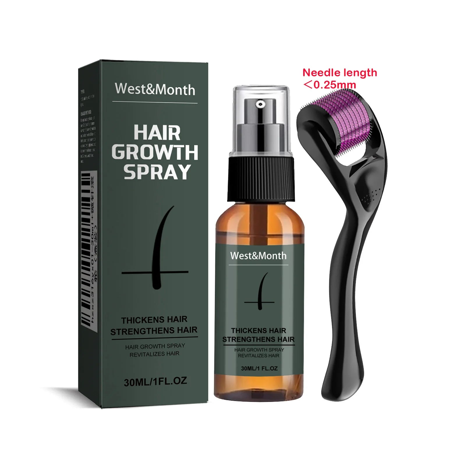Kit de spray pour barbe homme avec micro-rouleau 0,25 mm, hydratant, épaississant, essence stimulante pour la barbe, spray nourrissant