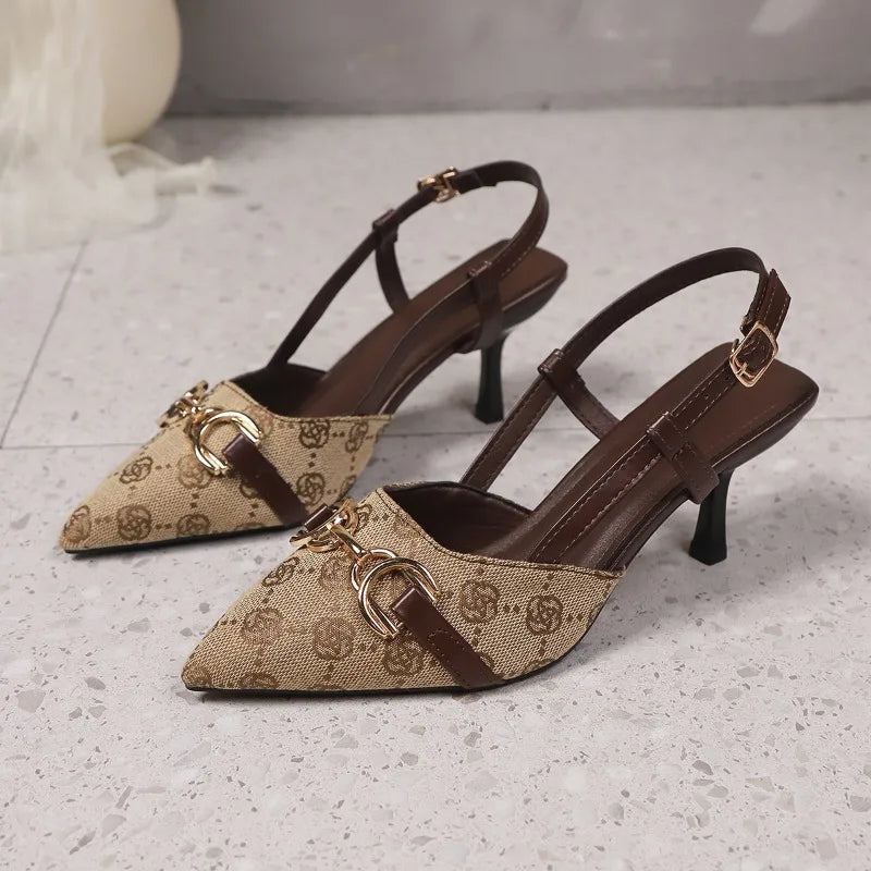 Sandales Baotou pour femmes, nouvelle collection printemps, bout pointu, bouche peu profonde, boucle en métal, antidérapantes, résistantes à l'usure, talons hauts