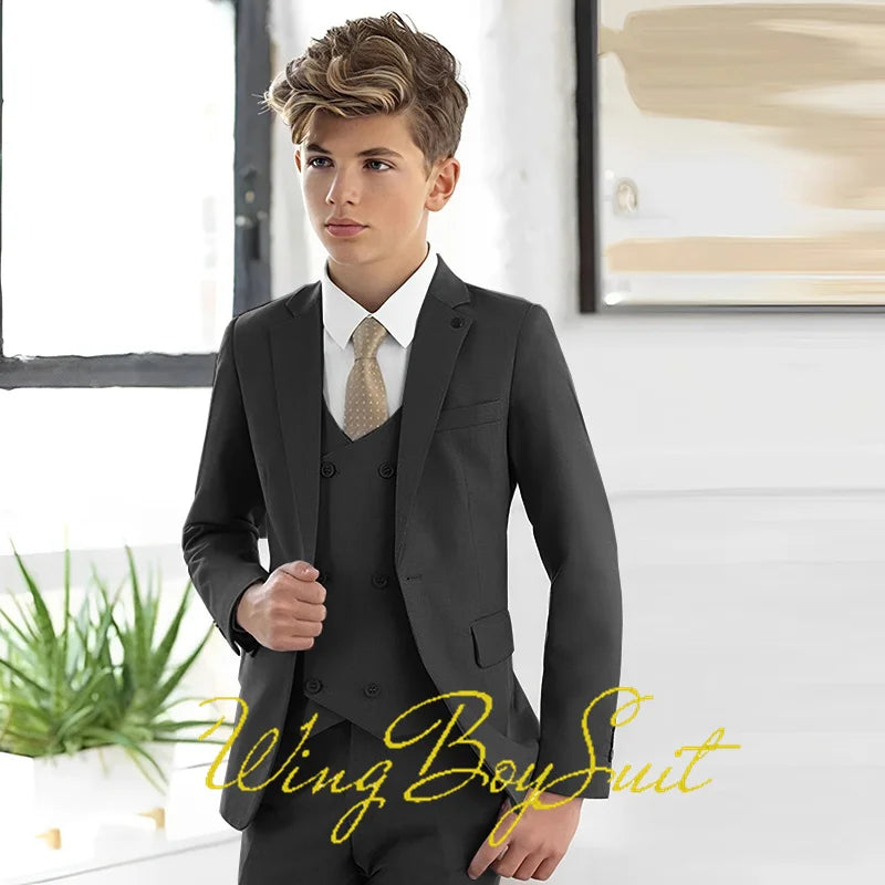 Veste et pantalon ivoire 3 pièces pour garçons, blazer slim design pour enfants, smoking de mariage, vêtements d'affaires