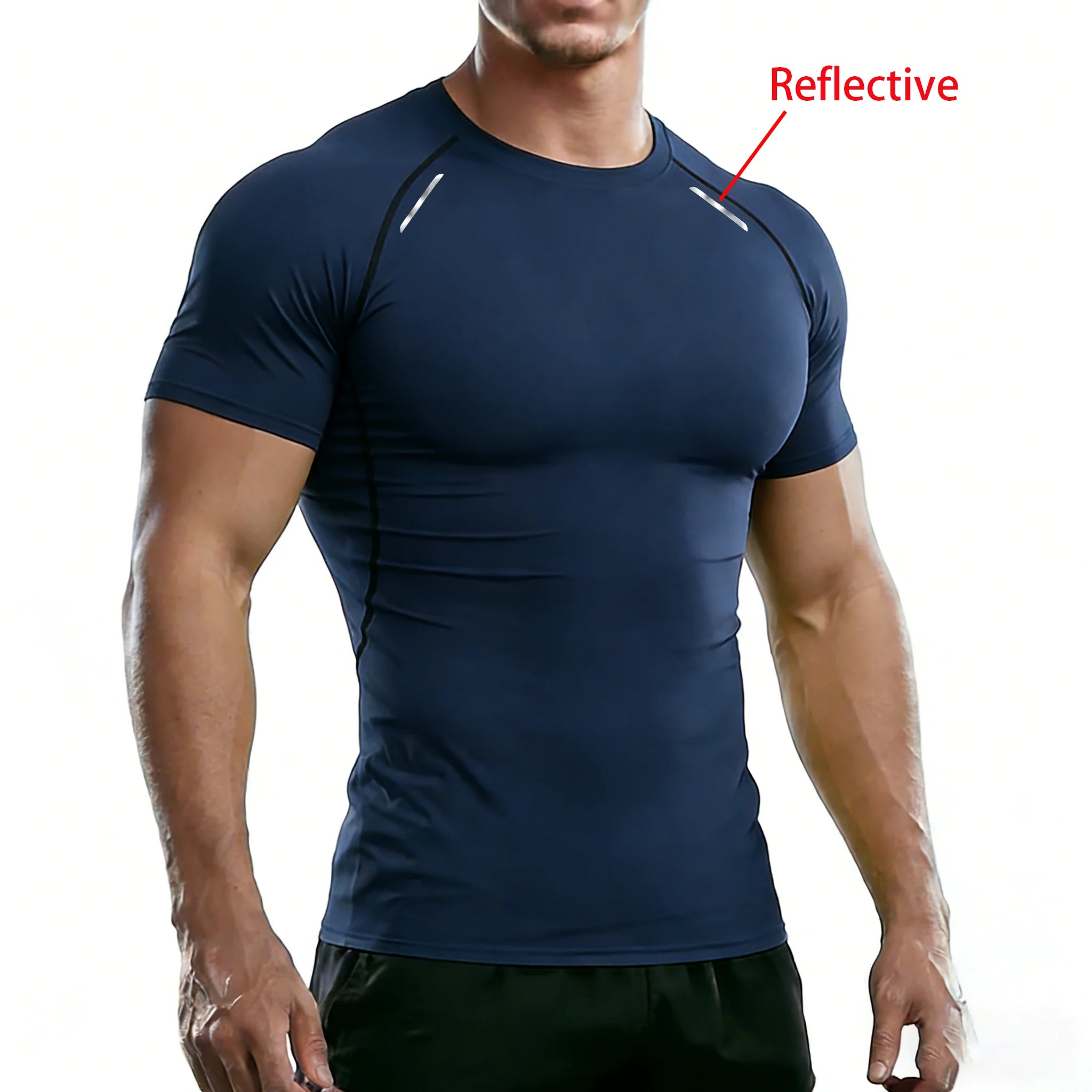 T-shirt de compression à séchage rapide avec bande réfléchissante pour homme - Haut de sport élastique pour la course à pied, la salle de sport, la remise en forme