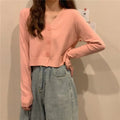 Cardigan court en tricot pour femme, style coréen, pull court à manches longues, col en V, élégant, pour le printemps et l'automne