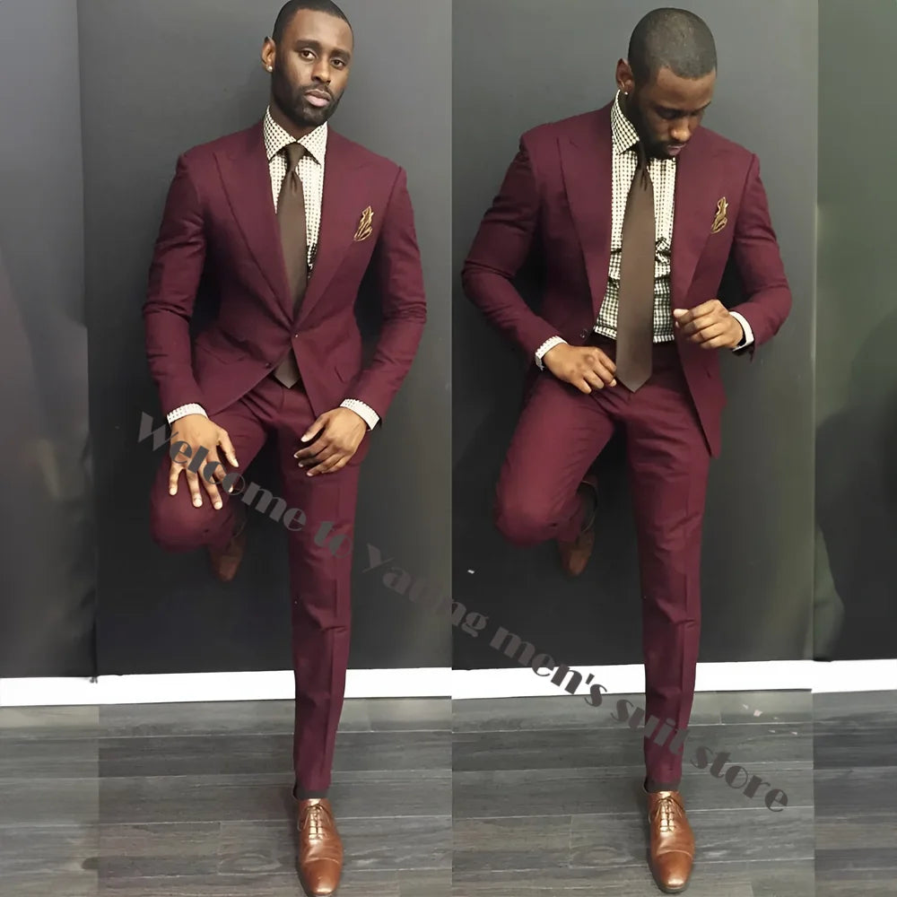 Costumes Slim Fit pour hommes, Irritation y, Vestes d'affaires formelles, Costumes de mariage bordeaux, Garçons de mariage, Deux pièces, GroomTIME Imbibé