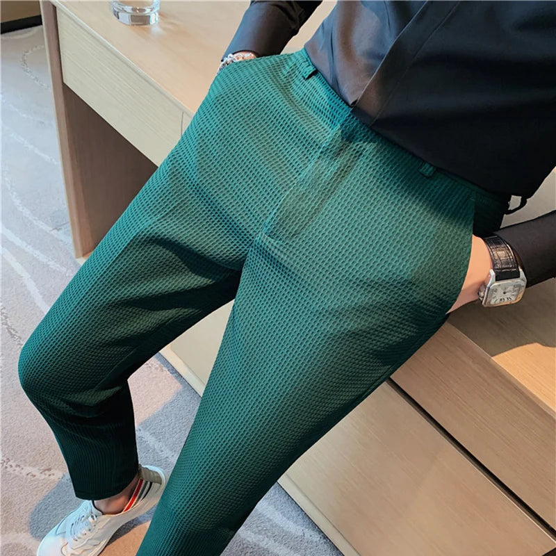 Pantalon gaufré extensible pour hommes, taille Business, formel, mode mariage, Slim, marque, costume de fête sociale, nouvelle collection automne 2024