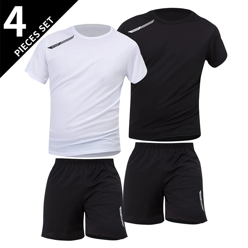 2 ensembles de taille européenne et américaine homme pantalon court à manches courtes costume homme T-shirt décontracté costume de course de remise en forme de sport